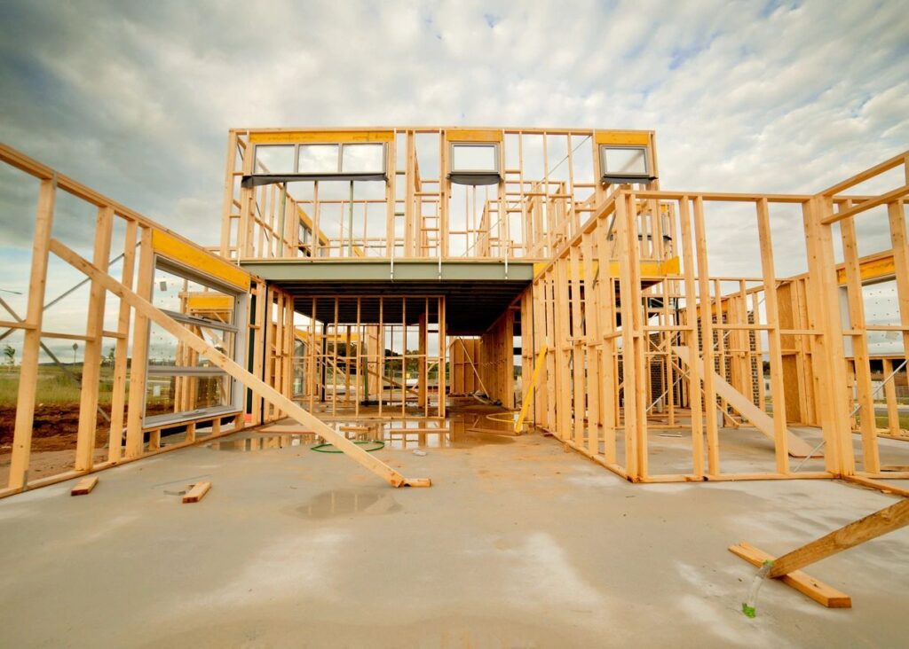 A wooden house under constructions